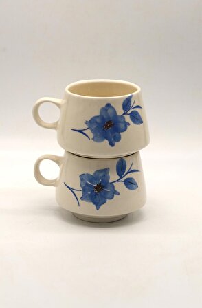 Tardan Betty Seramik Fincan - Mavi Çiçek - 230 ml 2 Adet