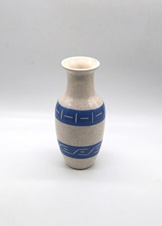 Tardan Gloria El Yapımı Simli Krem-Mavi Şeritli Vazo 
