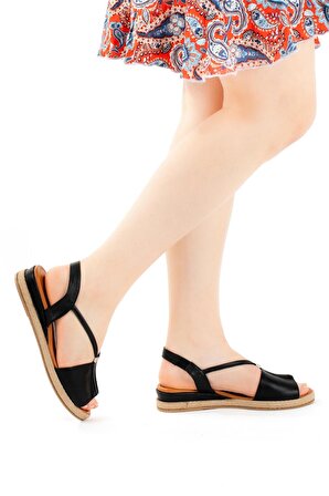 Elit Wll1276C Kadın Hakiki Deri Sandalet Siyah