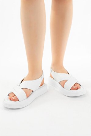 Elit Wll7763C Kadın Hakiki Deri Sandalet Beyaz