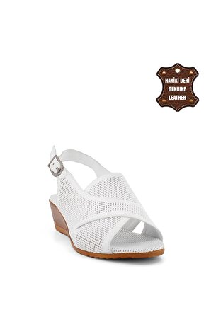 Mammamia D23YS-1345C Kadın Hakiki Deri Sandalet Beyaz