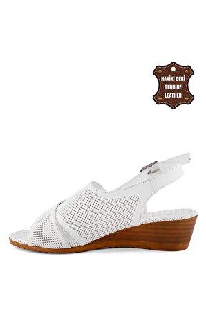 Mammamia D23YS-1345C Kadın Hakiki Deri Sandalet Beyaz