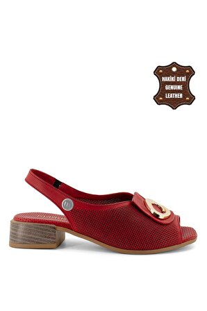 Mammamia D23YS-1340C Kadın Hakiki Deri Sandalet Kırmızı