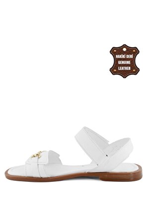 Mammamia D23YS-1185C Kadın Hakiki Deri Sandalet Beyaz