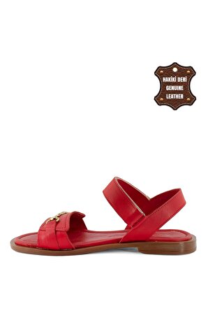 Mammamia D23YS-1185C Kadın Hakiki Deri Sandalet Kırmızı