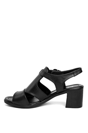 Enzo 22-02 Kadın Hakiki Deri Topuklu Sandalet Siyah