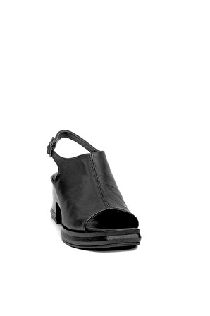 Enzo 50-05 Kadın Hakiki Deri Topuklu Sandalet Siyah