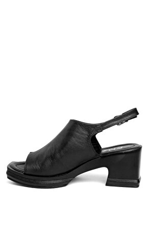 Enzo 50-05 Kadın Hakiki Deri Topuklu Sandalet Siyah