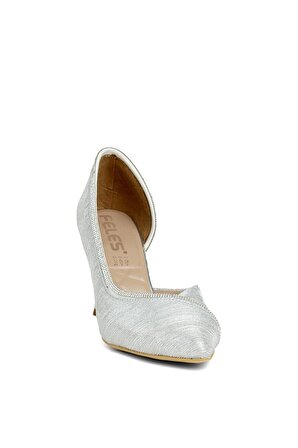 Feles 077-209-22T Kadın Klasik Topuklu Ayakkabı Gümüş