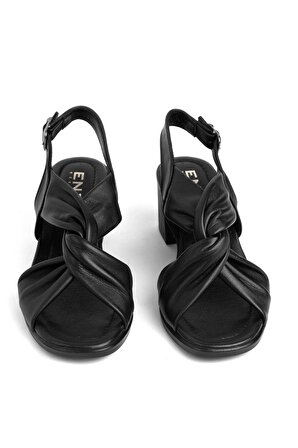 Enzo 22-13 Kadın Hakiki Deri Topuklu Sandalet Siyah