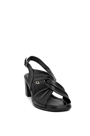 Enzo 22-13 Kadın Hakiki Deri Topuklu Sandalet Siyah