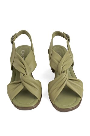Enzo 22-13 Kadın Hakiki Deri Topuklu Sandalet Yeşil