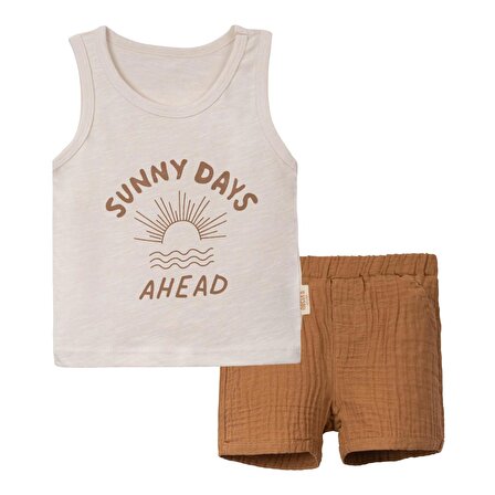 Sunny Days Ahead Yazılı Doğan Güneş Temalı Erkek Bebek İkili Takım