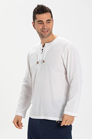 Büyük Beden Şile Bezi Uzun Kol Zımbalı T-Shirt Bey