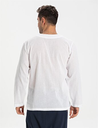 Büyük Beden Şile Bezi Uzun Kol Zımbalı T-Shirt Bey