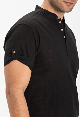Kısa Kol Şile Bezi Bodrum Erkek T-Shirt Siyah