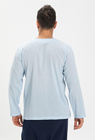 Büyük Beden Şile Bezi Uzun Kol Zımbalı T-Shirt Buz