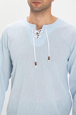 Büyük Beden Şile Bezi Uzun Kol Zımbalı T-Shirt Buz