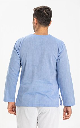 Büyük Beden Şile Bezi Uzun Kol Zımbalı T-Shirt Mav