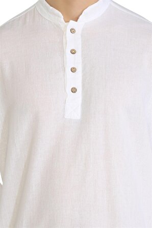 Uzun Kol Şile Bezi Bodrum Erkek T-shirt Beyaz