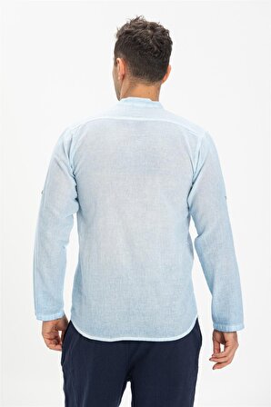 Uzun Kol Şile Bezi Bodrum Erkek T-shirt Buz Mavi