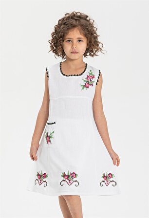 Burçak Şile Bezi Kız Çocuk Elbise Beyaz Byz