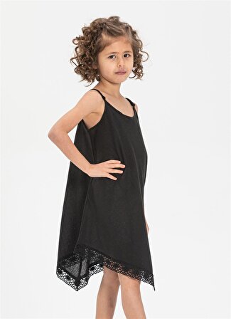 Çağla Şile Bezi Kız Çocuk Elbise Siyah Syh