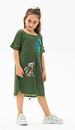 Özge Şile Bezi Kız Çocuk Elbise Yeşil Ysl