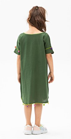 Özge Şile Bezi Kız Çocuk Elbise Yeşil Ysl