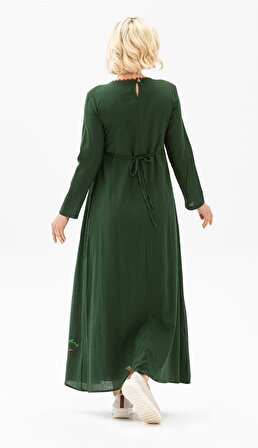 Uzun Kol Şile Bezi Burçak Uzun Elbise Yeşil