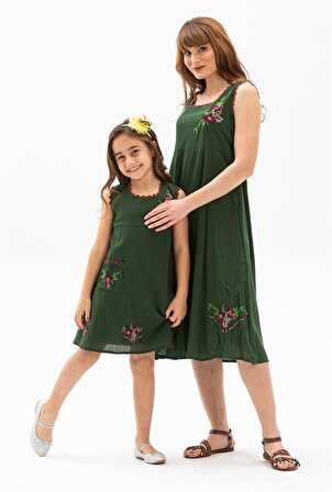 Burçak Şile Bezi Kız Çocuk Elbise Yeşil Ysl