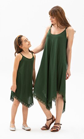 Çağla Şile Bezi Kız Çocuk Elbise Yeşil Ysl