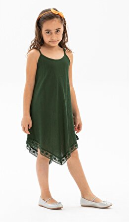 Çağla Şile Bezi Kız Çocuk Elbise Yeşil Ysl