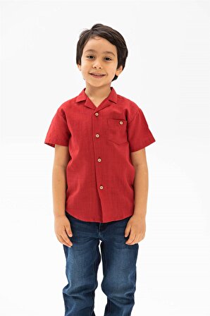 Kısa Kol Şile Bezi Erkek Çocuk Gömlek Kırmızı 3051