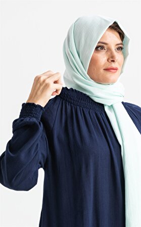 Kadın Şile Bezi Pamuk Namaz Elbisesi Tek Parça Kolay Boydan Giyilen Kolu ve Yakası Lastikli Lacivert Lcvt