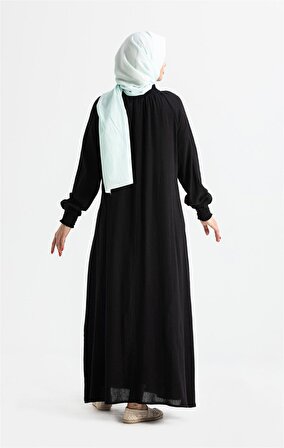 Kadın Şile Bezi Pamuk Namaz Elbisesi Tek Parça Kolay Boydan Giyilen Kolu ve Yakası Lastikli Siyah Syh