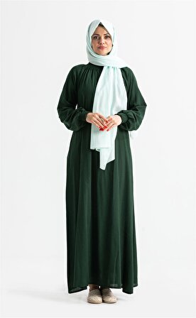Kadın Şile Bezi Pamuk Namaz Elbisesi Tek Parça Kolay Boydan Giyilen Kolu ve Yakası Lastikli Yeşil Ysl