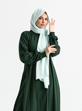 Kadın Şile Bezi Pamuk Namaz Elbisesi Tek Parça Kolay Boydan Giyilen Kolu ve Yakası Lastikli Yeşil Ysl