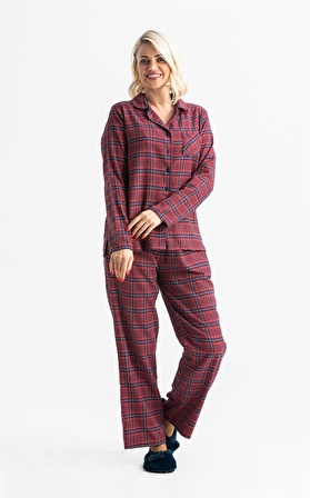 Uzun Kol Pazen Sonbahar ve Kışlık Pijama Takımı Bordo Brd