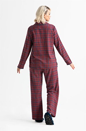 Uzun Kol Pazen Sonbahar ve Kışlık Pijama Takımı Bordo Brd