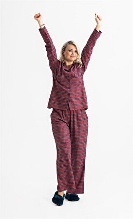 Uzun Kol Pazen Sonbahar ve Kışlık Pijama Takımı Bordo Brd