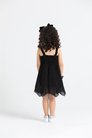 Askılı Şile Bezi Emel Çocuk Elbise Siyah Syh