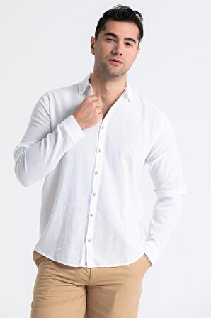 Uzun Kol Poplin Akdeniz Erkek Gömlek Beyaz Byz