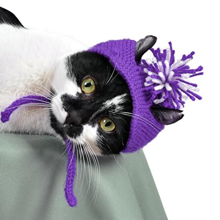 Örme Kedi Şapkası Mor Renk