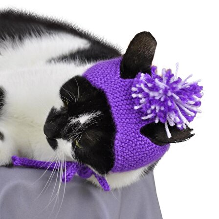 Örme Kedi Şapkası Mor Renk
