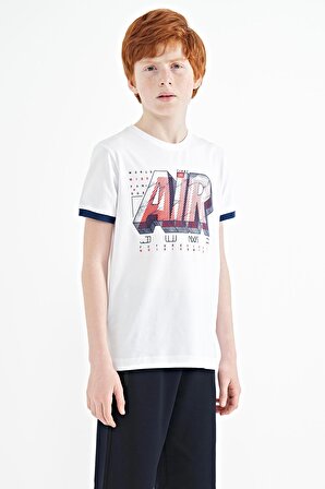 Beyaz Yazı Baskılı Standart Kalıp O Yaka Erkek Çocuk T-Shirt - 11098 | 3-4 Yaş