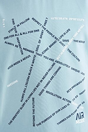 Açık Mavi Minimal Yazı Baskılı Standart Kalıp O Yaka Erkek Çocuk T-Shirt - 11132 | 6-7 Yaş