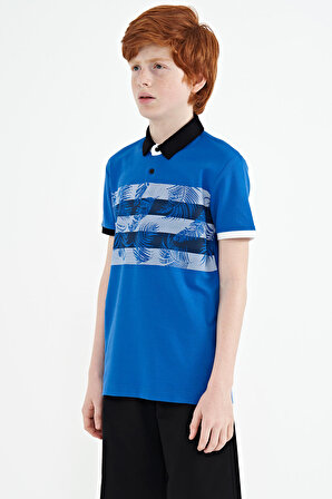 Saks Baskı Detaylı Standart Kalıp Polo Yaka  Erkek Çocuk T-Shirt - 11101 | 8-9 Yaş