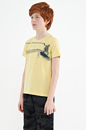 Sarı Baskı Detaylı Standart Kalıp O Yaka Erkek Çocuk T-Shirt - 11133 | 14-15 Yaş