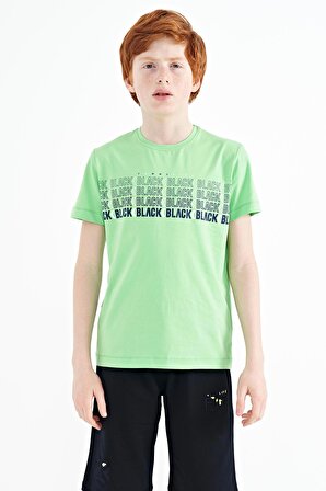 Neon Yeşil Yazı Baskılı O Yaka Standart Kalıp Erkek Çocuk T-Shirt - 11149 | 13-14 Yaş
